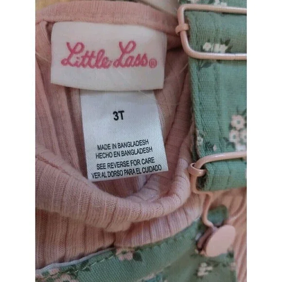 Girls overall outfit 3T Green Flowers Little  Lass - Picture 3 of 5
